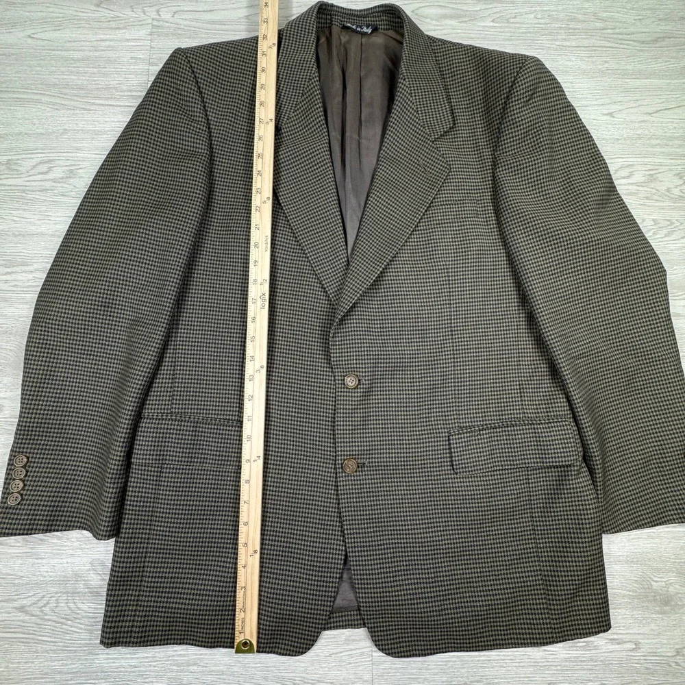 Roberto Villini Mens‎ Blazer Super 100 Wool Houndstooth Brown Green 44 LN Italy